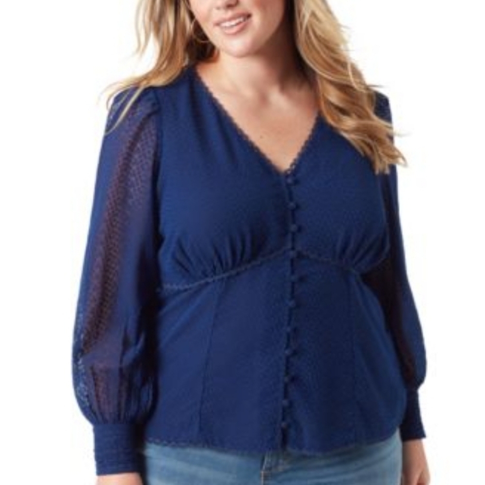 Jessica Simpson Navy Blue Textured Elia Blouse 3X NWT (8010)